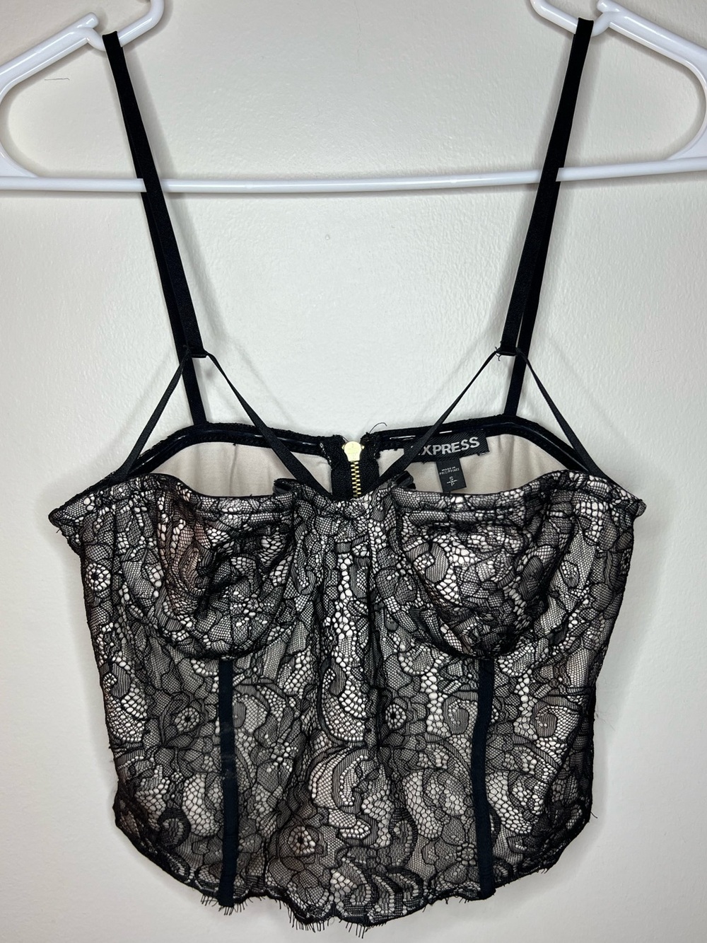 Express Black Lace Bustier Crop With Strappy Detail